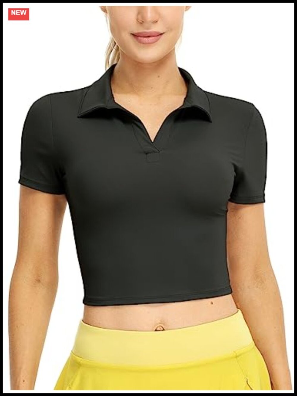 Cropped Short Sleeve Polo Shirt Slim Fit Golf Tennis Workout
